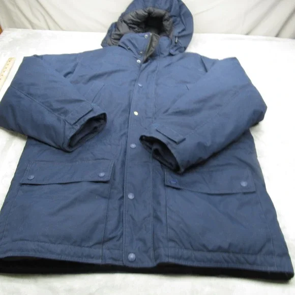 Eddie Bauer Down Jacket Mens XL‎ Tall Blue Hooded Insulated Wool Blend Full Zip
